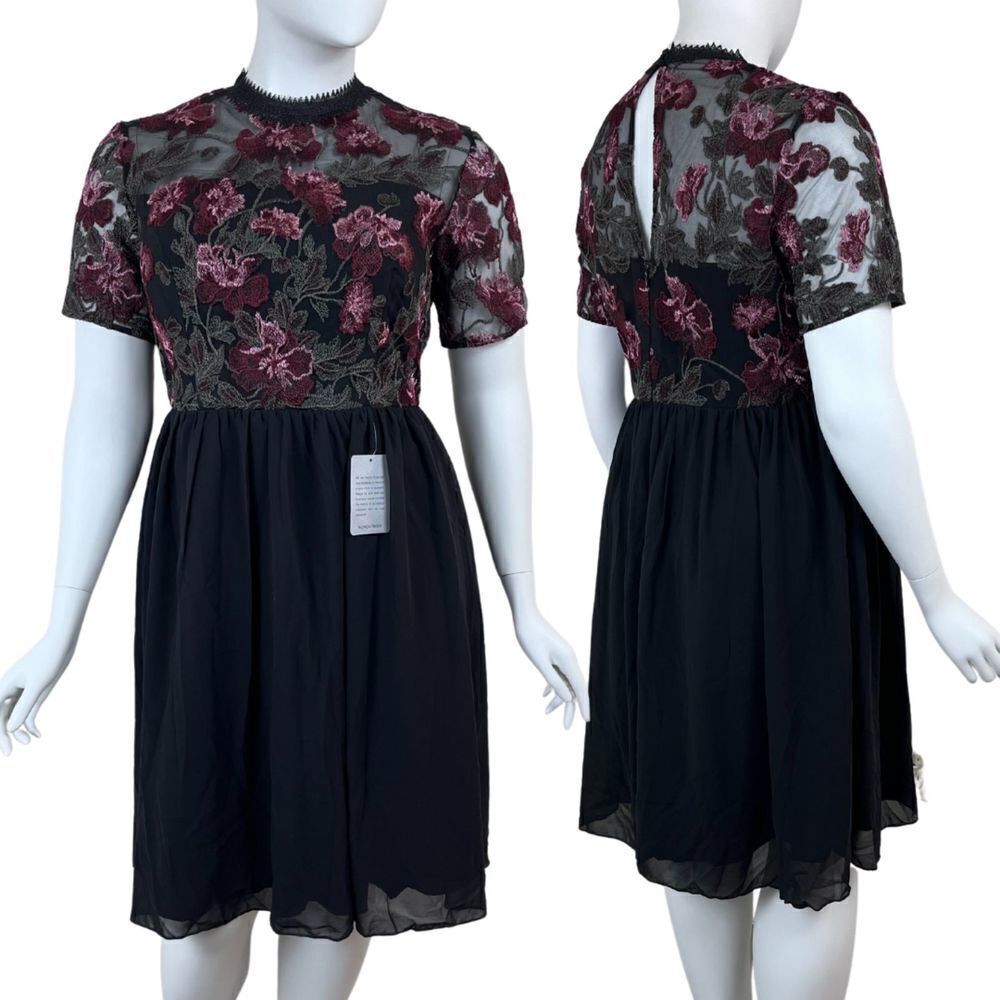 Chi Chi London Women Size 16 Tashy Embroidered Chiffon Floral Midi NEW Dress